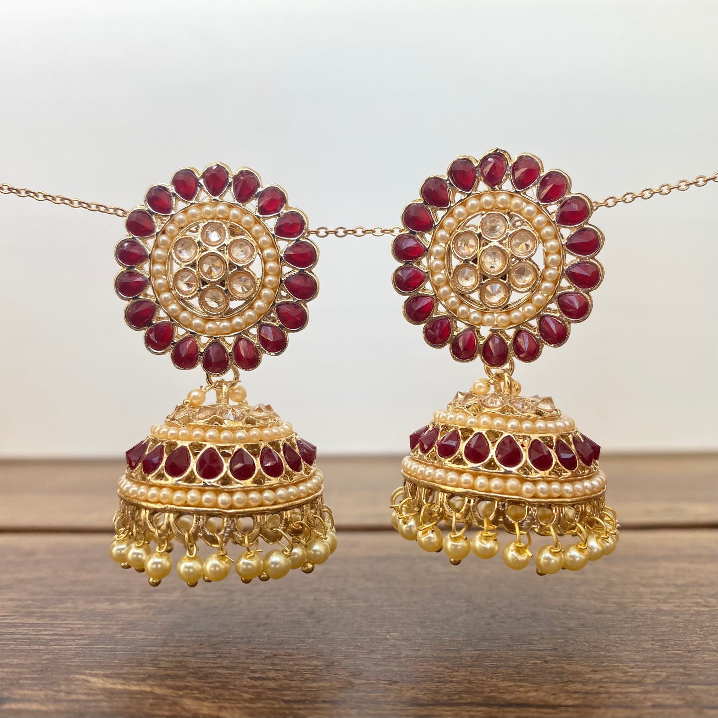 Round Top Jhumka Earring in Wine