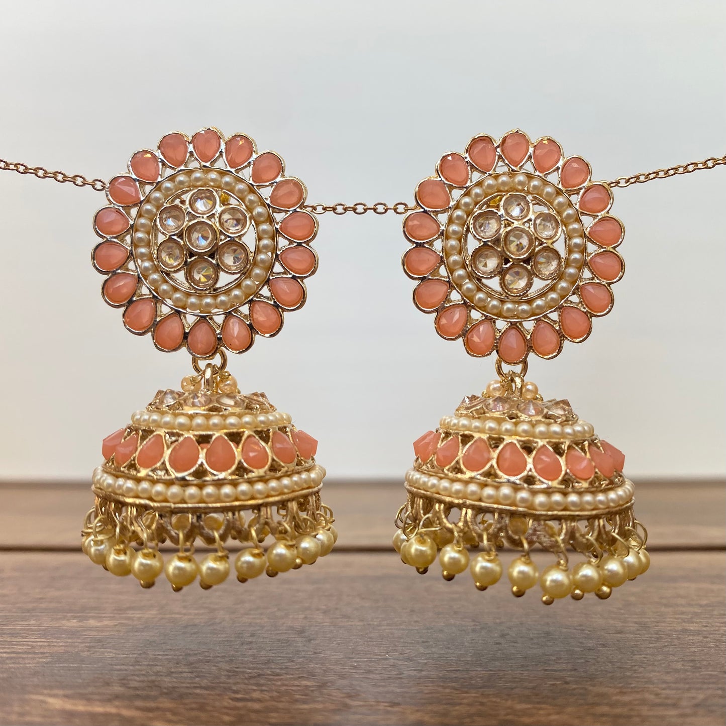 Round Top Jhumka Earring in Peach