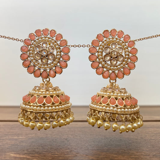 Round Top Jhumka Earring in Peach