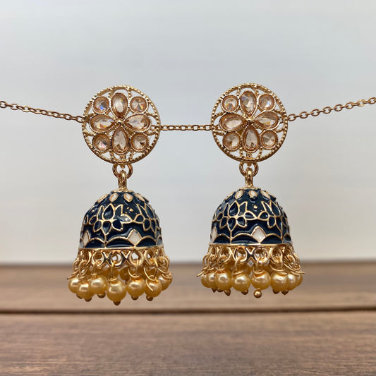 Meenakari Jhumki Earring in Navy Blue