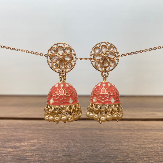 Meenakari Jhumki Earring in Pink