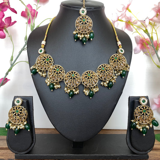 Rounds Indian Necklace Set in Green